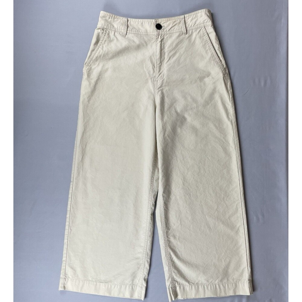 Mango Cropped High Rise Wide Leg Pants Women’s 6 Cream Cotton Blend Basic